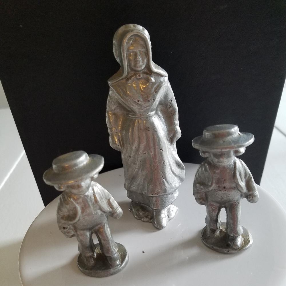 Vintage Cast  Aluminum Figurines Amish  Farm Maiden Boy